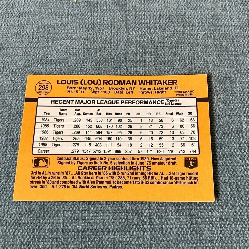 1989 Donruss Detroit Tigers Baseball Card Trading Card
